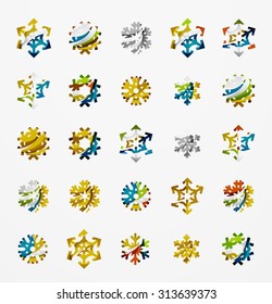 Set of abstract colorful snowflake logo icons, winter concepts, clean modern geometric design. Created with transparent abstract lines