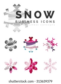 Set of abstract colorful snowflake logo icons, winter concepts, clean modern geometric design. Created with transparent abstract lines