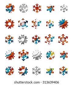 Set of abstract colorful snowflake logo icons, winter concepts, clean modern geometric design. Created with transparent abstract lines