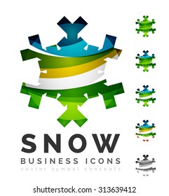 Set of abstract colorful snowflake logo icons, winter concepts, clean modern geometric design. Created with transparent abstract lines