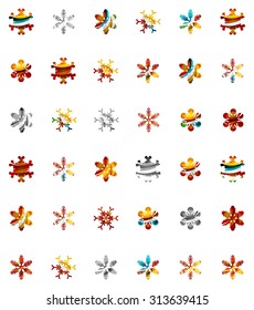 Set of abstract colorful snowflake logo icons, winter concepts, clean modern geometric design. Created with transparent abstract lines