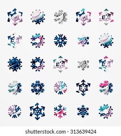 Set of abstract colorful snowflake logo icons, winter concepts, clean modern geometric design. Created with transparent abstract lines