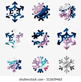 Set of abstract colorful snowflake logo icons, winter concepts, clean modern geometric design. Created with transparent abstract lines