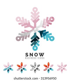 Set of abstract colorful snowflake logo icons, winter concepts, clean modern geometric design. Created with transparent abstract lines
