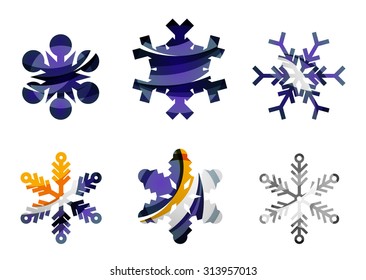 Set of abstract colorful snowflake logo icons, winter concepts, clean modern geometric design. Created with transparent abstract lines