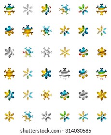 Set von abstrakten farbenfrohen Snowflake Logo Symbole, Winterkonzepte, sauberes modernes geometrisches Design. Mit transparenten abstrakten Linien erstellt