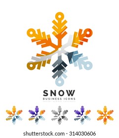 Set of abstract colorful snowflake logo icons, winter concepts, clean modern geometric design. Created with transparent abstract lines