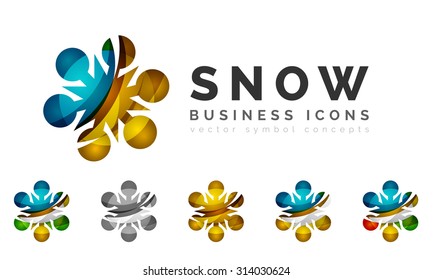 Set of abstract colorful snowflake logo icons, winter concepts, clean modern geometric design. Created with transparent abstract lines