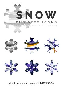 Set von abstrakten farbenfrohen Snowflake Logo Symbole, Winterkonzepte, sauberes modernes geometrisches Design. Mit transparenten abstrakten Linien erstellt