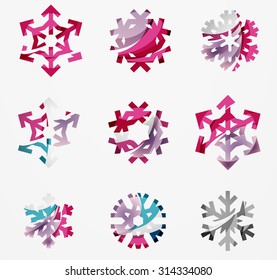 Set of abstract colorful snowflake logo icons, winter concepts, clean modern geometric design. Created with transparent abstract lines