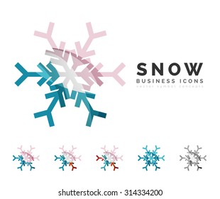 Set of abstract colorful snowflake logo icons, winter concepts, clean modern geometric design. Created with transparent abstract lines