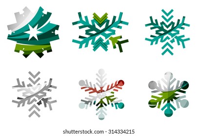 Set of abstract colorful snowflake logo icons, winter concepts, clean modern geometric design. Created with transparent abstract lines