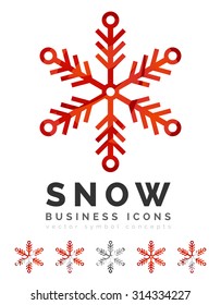 Conjunto de íconos abstractos coloridos del logo del copo de nieve, conceptos de invierno, diseño geométrico moderno y limpio. Creado con líneas abstractas transparentes