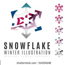 Set of abstract colorful snowflake logo icons, winter concepts, clean modern geometric design. Created with transparent abstract lines