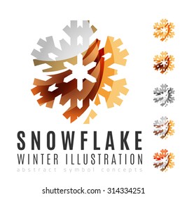 Set of abstract colorful snowflake logo icons, winter concepts, clean modern geometric design. Created with transparent abstract lines