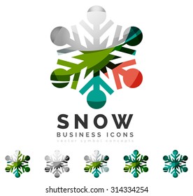 Set of abstract colorful snowflake logo icons, winter concepts, clean modern geometric design. Created with transparent abstract lines