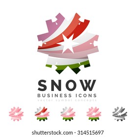 Set von abstrakten farbenfrohen Snowflake Logo Symbole, Winterkonzepte, sauberes modernes geometrisches Design. Mit transparenten abstrakten Linien erstellt