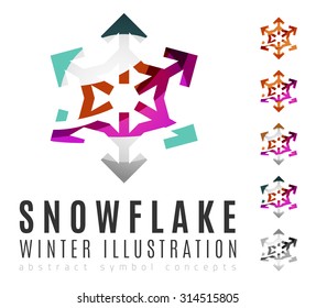 Set of abstract colorful snowflake logo icons, winter concepts, clean modern geometric design. Created with transparent abstract lines
