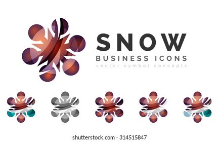 Set of abstract colorful snowflake logo icons, winter concepts, clean modern geometric design. Created with transparent abstract lines