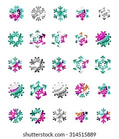 Conjunto de ícones coloridos abstratos do logotipo do floco de neve, conceitos de inverno, design geométrico moderno limpo. Criado com linhas abstratas transparentes