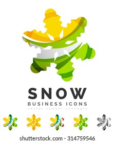 Set of abstract colorful snowflake logo icons, winter concepts, clean modern geometric design. Created with transparent abstract lines