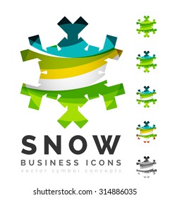 Conjunto de íconos abstractos coloridos del logo del copo de nieve, conceptos de invierno, diseño geométrico moderno y limpio. Creado con líneas abstractas transparentes