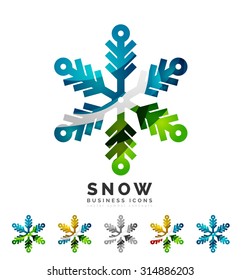 Set of abstract colorful snowflake logo icons, winter concepts, clean modern geometric design. Created with transparent abstract lines