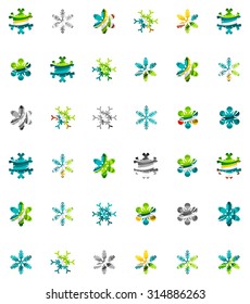 Set of abstract colorful snowflake logo icons, winter concepts, clean modern geometric design. Created with transparent abstract lines