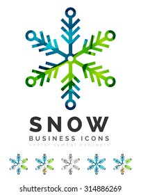Set of abstract colorful snowflake logo icons, winter concepts, clean modern geometric design. Created with transparent abstract lines