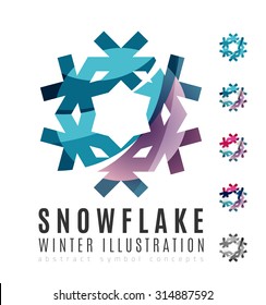 Set of abstract colorful snowflake logo icons, winter concepts, clean modern geometric design. Created with transparent abstract lines