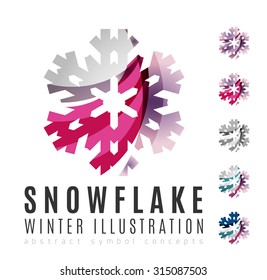 Set of abstract colorful snowflake logo icons, winter concepts, clean modern geometric design. Created with transparent abstract lines