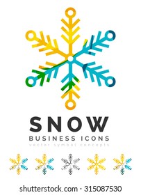 Set of abstract colorful snowflake logo icons, winter concepts, clean modern geometric design. Created with transparent abstract lines