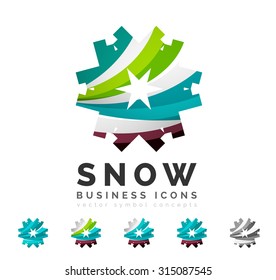 Set of abstract colorful snowflake logo icons, winter concepts, clean modern geometric design. Created with transparent abstract lines