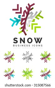 Set of abstract colorful snowflake logo icons, winter concepts, clean modern geometric design. Created with transparent abstract lines