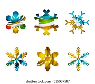 Set of abstract colorful snowflake logo icons, winter concepts, clean modern geometric design. Created with transparent abstract lines