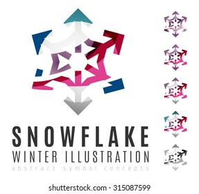 Set of abstract colorful snowflake logo icons, winter concepts, clean modern geometric design. Created with transparent abstract lines