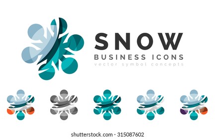Set of abstract colorful snowflake logo icons, winter concepts, clean modern geometric design. Created with transparent abstract lines