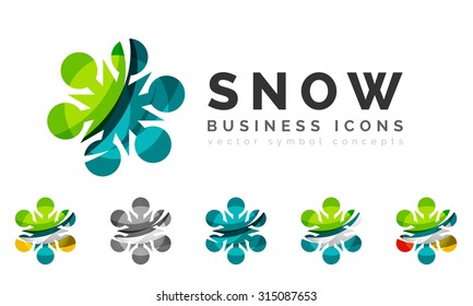 Set of abstract colorful snowflake logo icons, winter concepts, clean modern geometric design. Created with transparent abstract lines