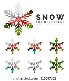 Set of abstract colorful snowflake logo icons, winter concepts, clean modern geometric design. Created with transparent abstract lines
