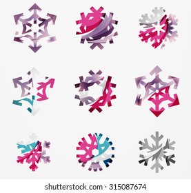 Set of abstract colorful snowflake logo icons, winter concepts, clean modern geometric design. Created with transparent abstract lines