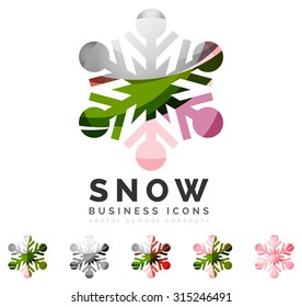Set of abstract colorful snowflake logo icons, winter concepts, clean modern geometric design. Created with transparent abstract lines