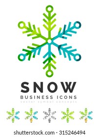 Set of abstract colorful snowflake logo icons, winter concepts, clean modern geometric design. Created with transparent abstract lines