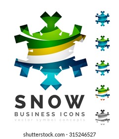 Set of abstract colorful snowflake logo icons, winter concepts, clean modern geometric design. Created with transparent abstract lines