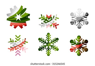 Set of abstract colorful snowflake logo icons, winter concepts, clean modern geometric design. Created with transparent abstract lines