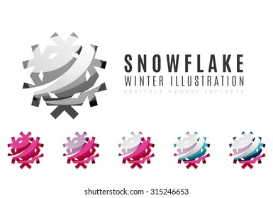 Set of abstract colorful snowflake logo icons, winter concepts, clean modern geometric design. Created with transparent abstract lines