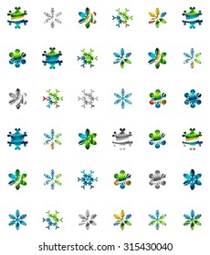 Set of abstract colorful snowflake logo icons, winter concepts, clean modern geometric design. Created with transparent abstract lines