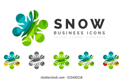 Set of abstract colorful snowflake logo icons, winter concepts, clean modern geometric design. Created with transparent abstract lines