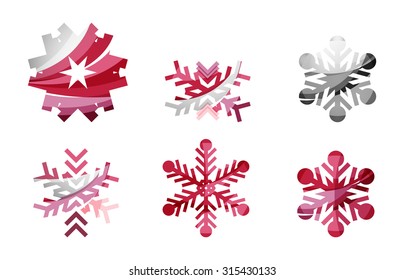 Set of abstract colorful snowflake logo icons, winter concepts, clean modern geometric design. Created with transparent abstract lines