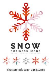 Set of abstract colorful snowflake logo icons, winter concepts, clean modern geometric design. Created with transparent abstract lines