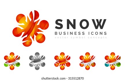 Set of abstract colorful snowflake logo icons, winter concepts, clean modern geometric design. Created with transparent abstract lines